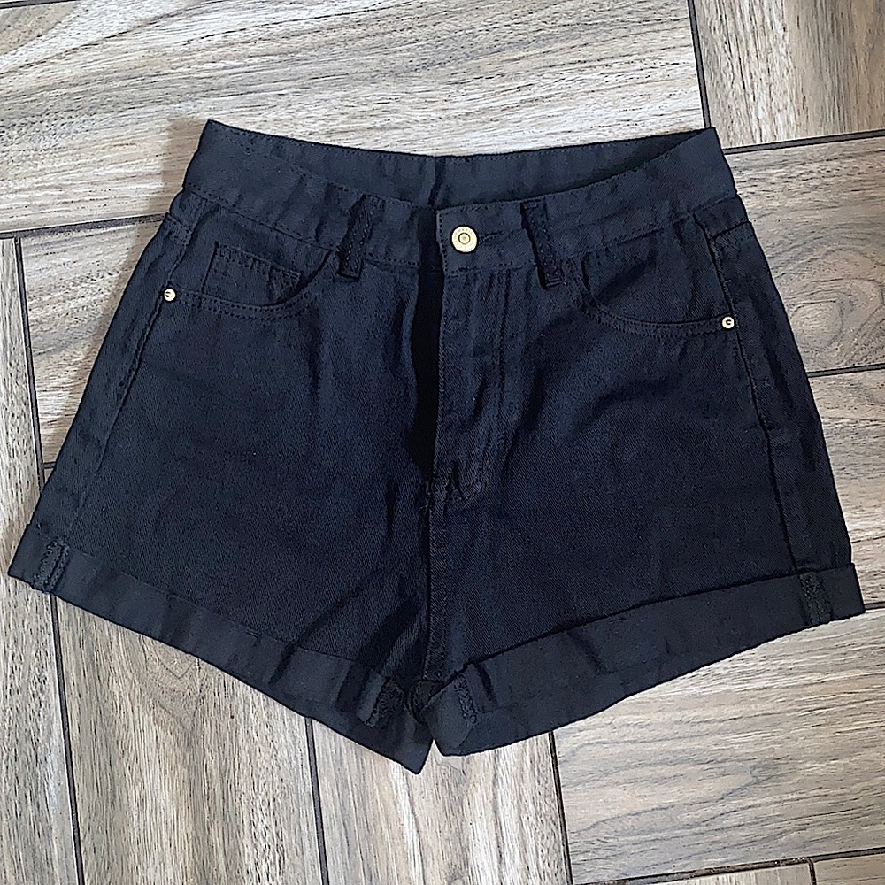 Black High Waisted Denim Shorts